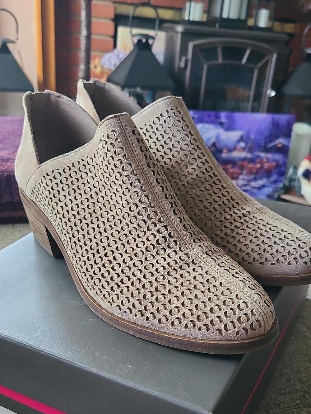 Vince Camuto Taupe Perforated Suede Heel Booties Size 9